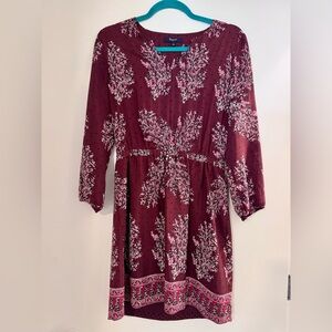Madewell Burgundy Floral Long-Sleeve Dress GUC